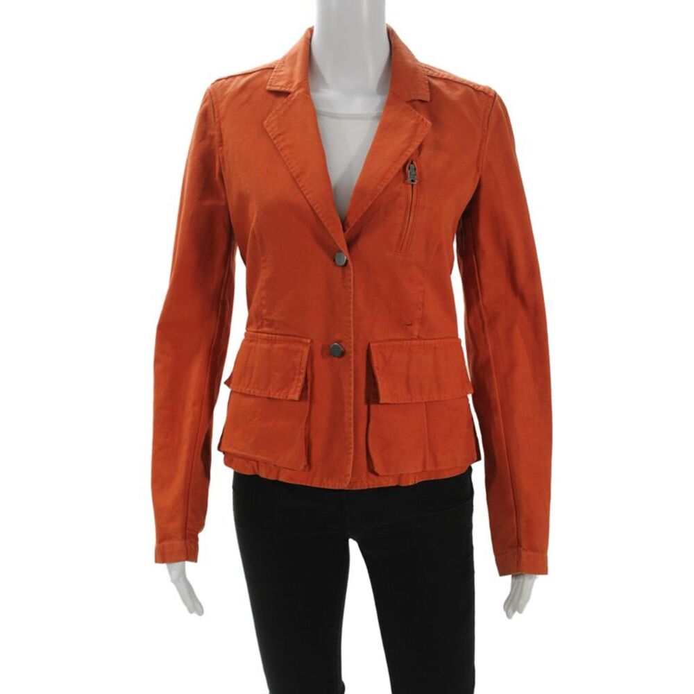 Nili Lotan Women Orange Cotton Collared Button Long Sleeve Jacket Size 2
